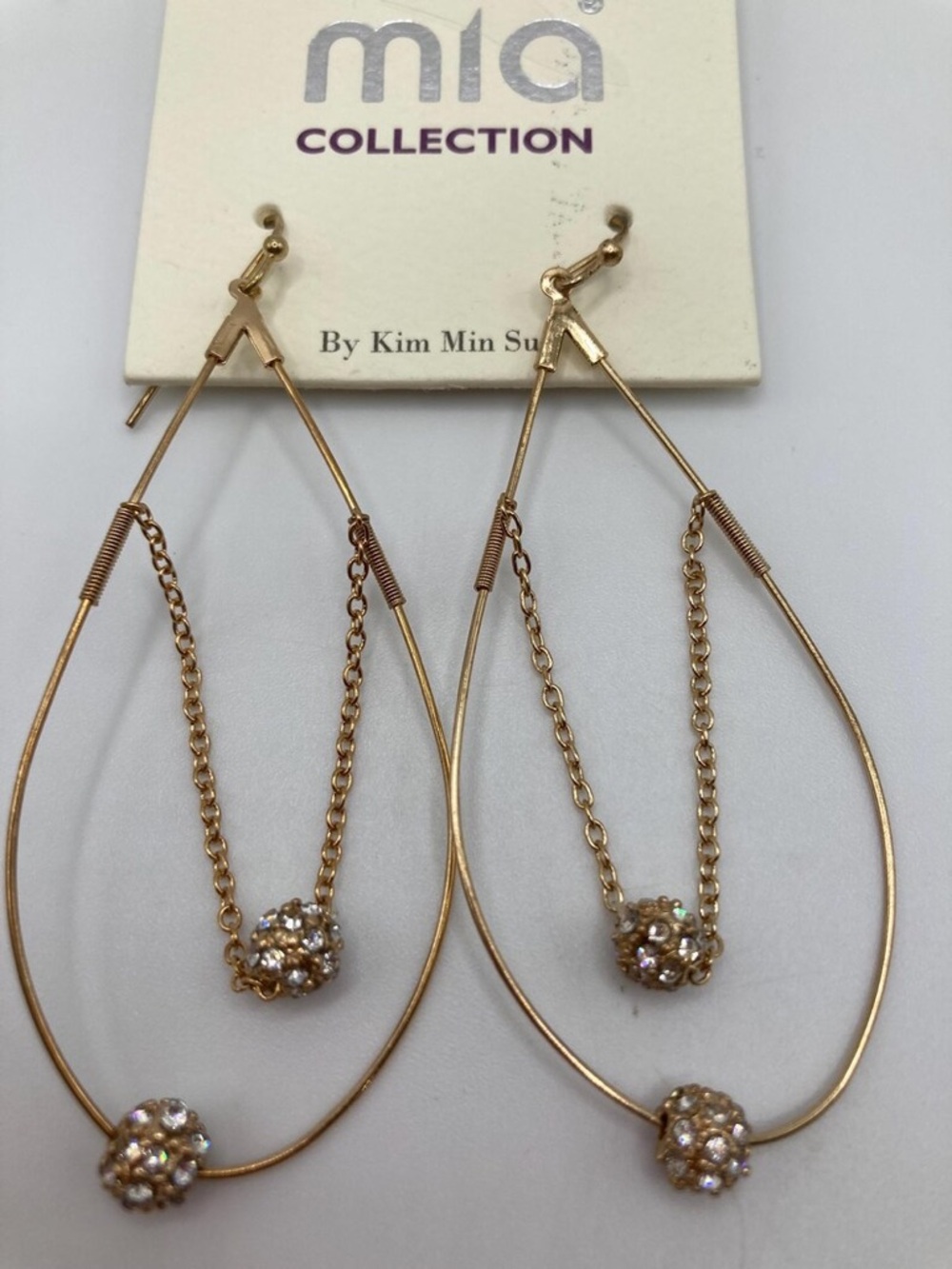 MIA COLLECTION Gold Teardrop Dangle Earrings with Crystal Balls